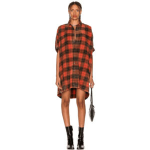 R13 Plaid Oversized Boxy womens Button Front Dress XS Flannel Cotton Grunge